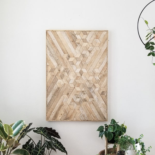 Reclaimed Wood Wall Art | Wood Wall Art | Wood Decor | Geometric Wood Art | Neutral Art | Rustic Wood Art | Modern Wall Art | Large Wood Art