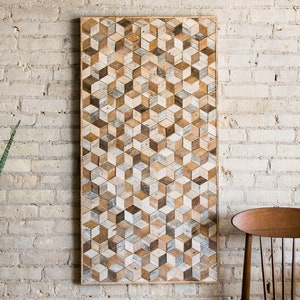 Reclaimed Wood Wall Art, Wood Wall Decor, Geometric Pattern, Queen Headboard, Large Wall Art, Wood Wall Art, Minimalist Modern Art 60 x 24 image 3