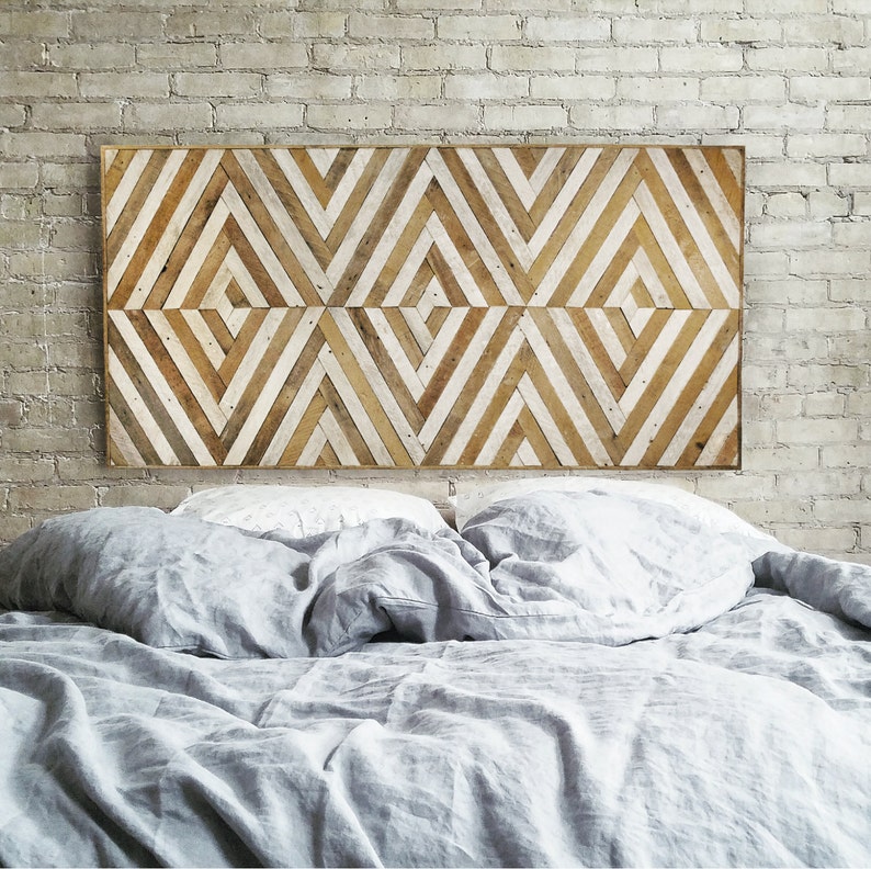 Wood Wall Art Reclaimed Wood Wall Art Queen Headboard Wood Headboard Geometric Wood Art Large Art Wood Wall Decor Wood Decor image 1