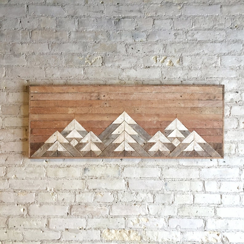 Reclaimed Wood Wall Art, Wall Decor, Twin Headboard, Lath, Geometric, Mountains, Gradient, Mountain, Lath, Wood Wall Art, Wood Decor, Rustic image 5