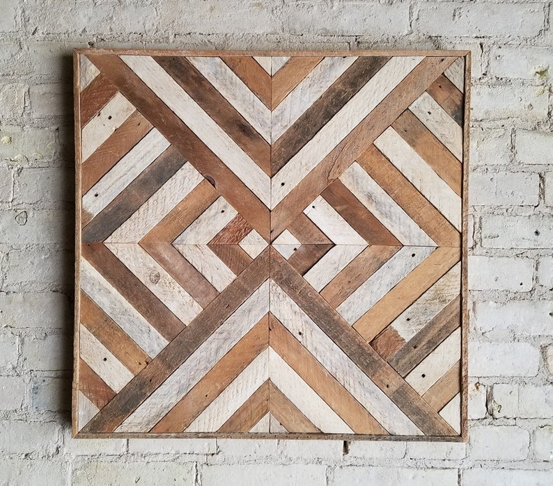 Reclaimed Wood Wall Art, Decor, Lath, Triangle Diamond Geometric Black Friday Sale image 1