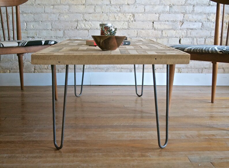 Reclaimed Wood Coffee table Hairpin Legs Lath Geometric Etsy