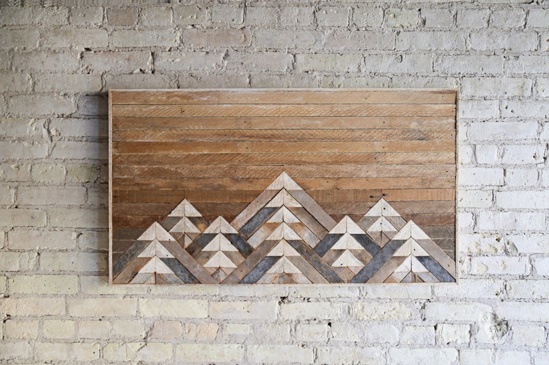 Reclaimed Wood Wall Art, Wall Decor or Twin Headboard, Lath, Geometric, Mountains, Gradient, Tall Black Friday Sale image 4