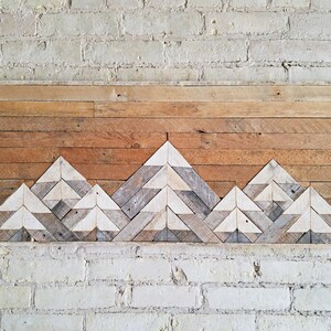 Reclaimed Wood Wall Art, Wall Decor, Twin Headboard, Lath, Geometric, Mountains, Gradient, Mountain, Lath, Wood Wall Art, Wood Decor, Rustic image 2