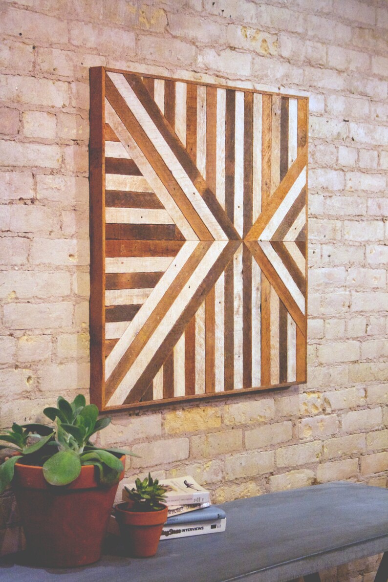 Reclaimed Wood Wall Art Geometric Pattern Triangle Etsy