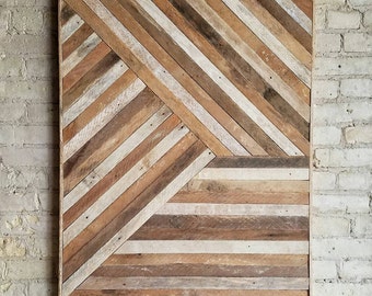 Reclaimed Wood Wall Art, Wood Wall Decor, Twin Headboard, Geometric Pattern, Mixed Banner, 40x30 Black Friday Sale