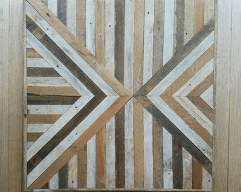 Reclaimed Wood, Wall Art, Geometric, Pattern, Triangle, Inverted, Lath 30 x 30, Wall Decor Black Friday Sale