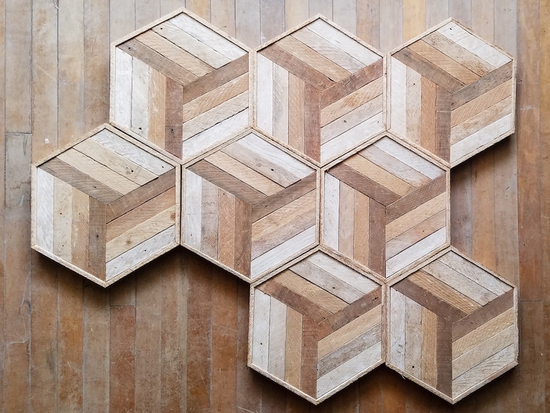 Wood Wall Art, Reclaimed Wood Wall Art, Wood Decor, Wood Wall Decor, Modern Wood Art, Cube Art, Wood Wall Decor, Rustic Decor, Geometric Art image 2