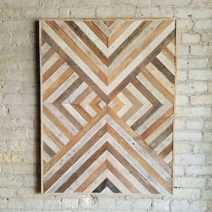 Reclaimed Wood Wall Art, Wood Wall Decor, Twin Headboard, Geometric Pattern, 40x30 Black Friday Sale