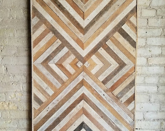 Reclaimed Wood Wall Art, Wood Wall Decor, Twin Headboard, Geometric Pattern, 40x30 Black Friday Sale