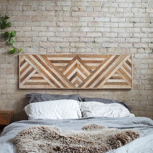 Reclaimed Wood Wall Art, Queen Headboard, Wood Wall Decor, Geometric Triangle Pattern, 60 x 18, Wood Headboard, Wood Wall Art, Rustic Art image 3