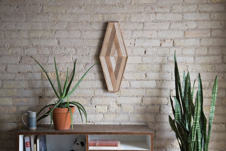 Reclaimed Wood Wall Art Wood Decor Reclaimed Wood Wood Art Rustic Geometric Wood Decor Handmade Diamond Mid Century Modern image 4