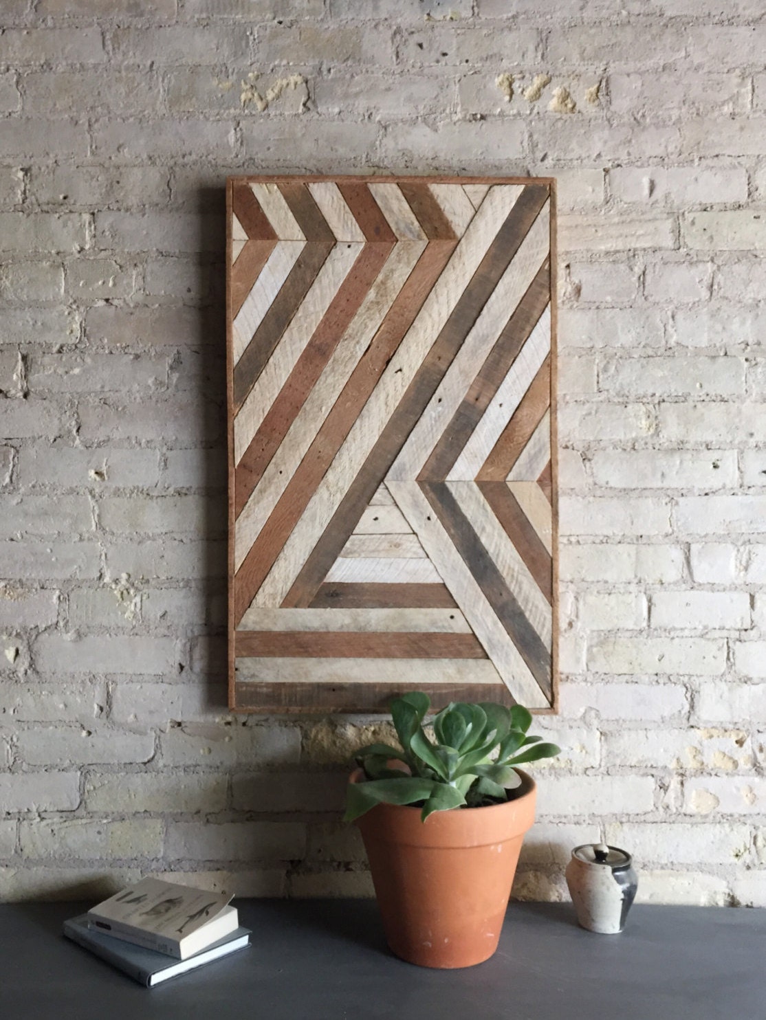 Reclaimed Wood Wall Art, Wall Decor, Abstract Chevron, Geometric, Lath