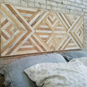 Reclaimed Wood Wall Art, Queen Headboard, Wood Wall Decor, Geometric Pattern 60 x 24 Black Friday Sale image 4