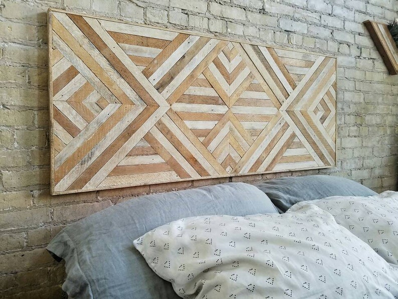 Reclaimed Wood Wall Art, Queen Headboard, Wood Wall Decor, Geometric Pattern 60 x 24 Black Friday Sale image 4