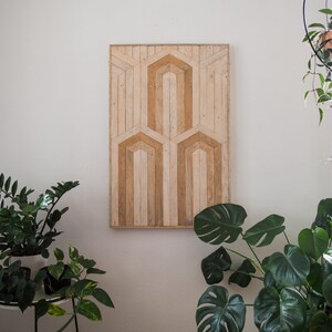 Teruggewonnen houten muurkunst Houten muurkunst Houtdecor Art-deco Neutrale kunst Rustieke houtkunst Moderne kunst aan de muur Grote houtkunst 36x24 afbeelding 4