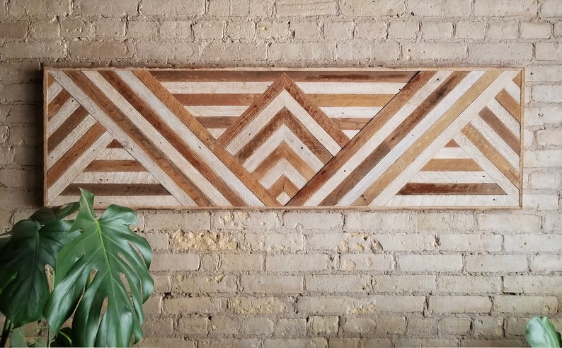 Reclaimed Wood Wall Art, Queen Headboard, Wood Wall Decor, Geometric Triangle Pattern, 60 x 18, Wood Headboard, Wood Wall Art, Rustic Art 画像 5