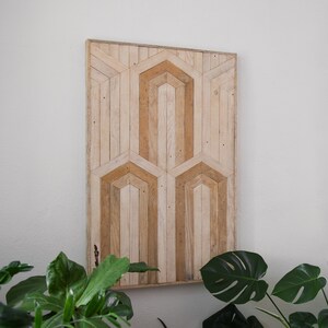 Teruggewonnen houten muurkunst Houten muurkunst Houtdecor Art-deco Neutrale kunst Rustieke houtkunst Moderne kunst aan de muur Grote houtkunst 36x24 afbeelding 5