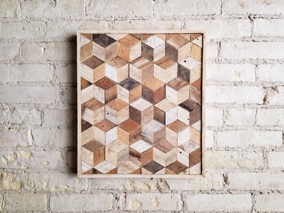 Wood Wall Art, Reclaimed Wood Wall Art, Wood Wall Decor, Wood Art, Modern Decor, Wood Decor, Cube Art, Geometric Wood Pattern, Rustic Art