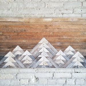 Reclaimed Wood Wall Art, Wall Decor or Twin Headboard, Lath, Geometric, Mountains, Gradient, Tall Black Friday Sale image 1