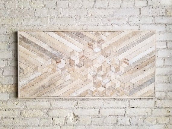 Reclaimed Wood Wall Art | Wood Wall Art | Reclaimed Wood | White Wood Art | Rustic Geometric | Wood Decor | Minimalism | Cube | Monochrome
