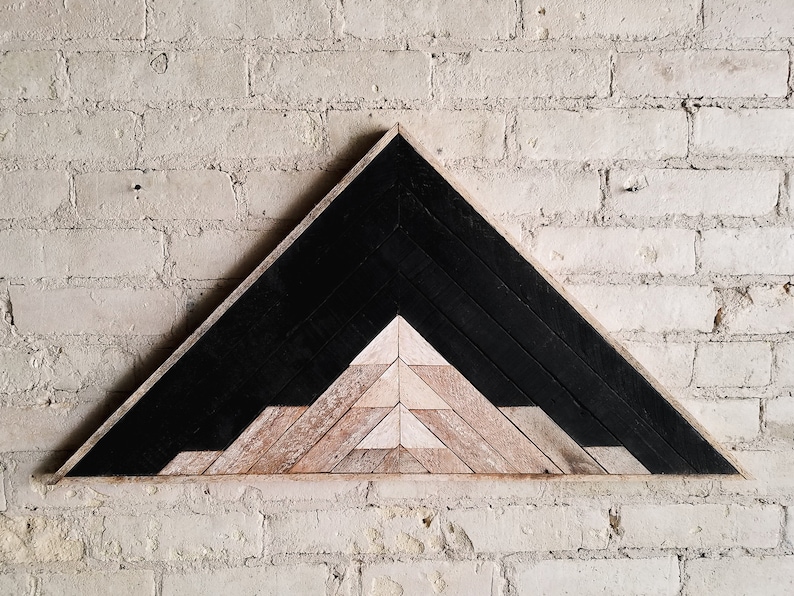 Reclaimed Wood Wall Art, Decor, Lath, Pattern, Triangle, Mountain, Black, Landscape, 33 x 17 Black Friday Sale image 2