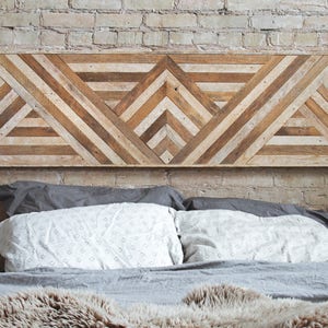 Reclaimed Wood Wall Art, Queen Headboard, Wood Wall Decor, Geometric Triangle Pattern, 60 x 18, Wood Headboard, Wood Wall Art, Rustic Art image 1