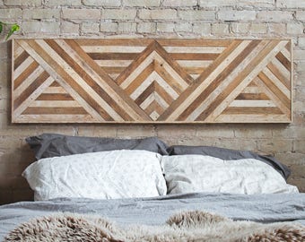 Reclaimed Wood Wall Art, Queen Headboard, Wood Wall Decor, Geometric Triangle Pattern, 60" x 18", Wood Headboard, Wood Wall Art, Rustic Art