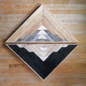 Reclaimed Wood Wall Art, Decor, Lath, Pattern, Triangle, Mountain, Black, Landscape, 33 x 17 Black Friday Sale image 3