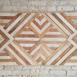 Reclaimed Wood Wall Art, Queen Headboard, Wood Wall Decor, Geometric Pattern 60 x 24 Black Friday Sale image 5