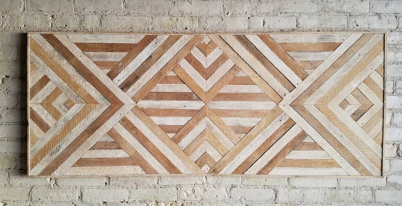 Reclaimed Wood Wall Art, Queen Headboard, Wood Wall Decor, Geometric Pattern 60 x 24 Black Friday Sale image 5