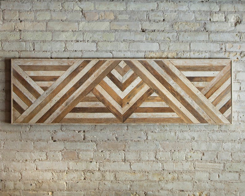 Altholz-Wandkunst, Königin-Kopfteil, Holz-Wand-Dekor, Geometrisches Dreieck-Muster, 60 x 18, Holz-Kopfteil, Holz-Wand-Kunst, rustikale Kunst Bild 4