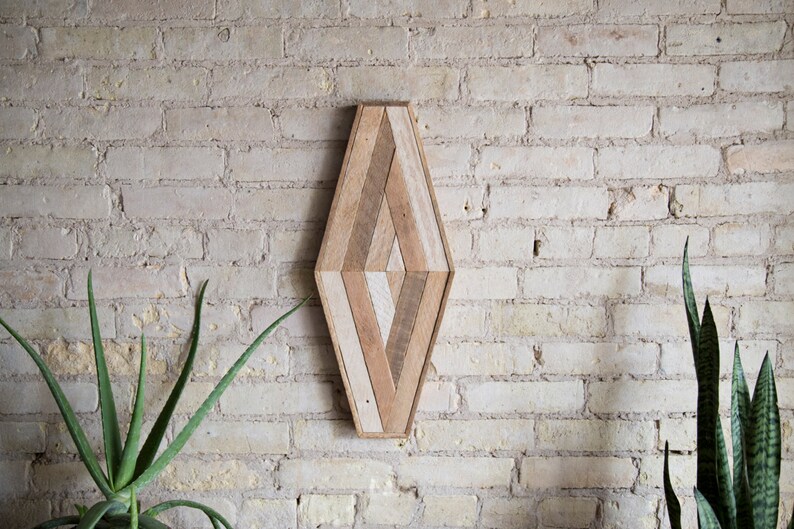 Reclaimed Wood Wall Art Wood Decor Reclaimed Wood Wood Art Rustic Geometric Wood Decor Handmade Diamond Mid Century Modern image 3