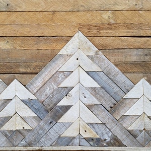 Reclaimed Wood Wall Art, Wall Decor or Twin Headboard, Lath, Geometric, Mountains, Gradient, Tall Black Friday Sale image 2