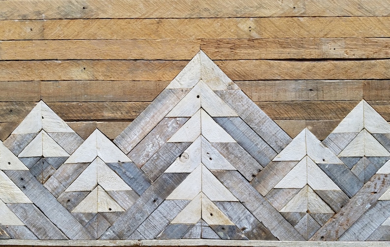 Reclaimed Wood Wall Art, Wall Decor or Twin Headboard, Lath, Geometric, Mountains, Gradient, Tall Black Friday Sale image 2