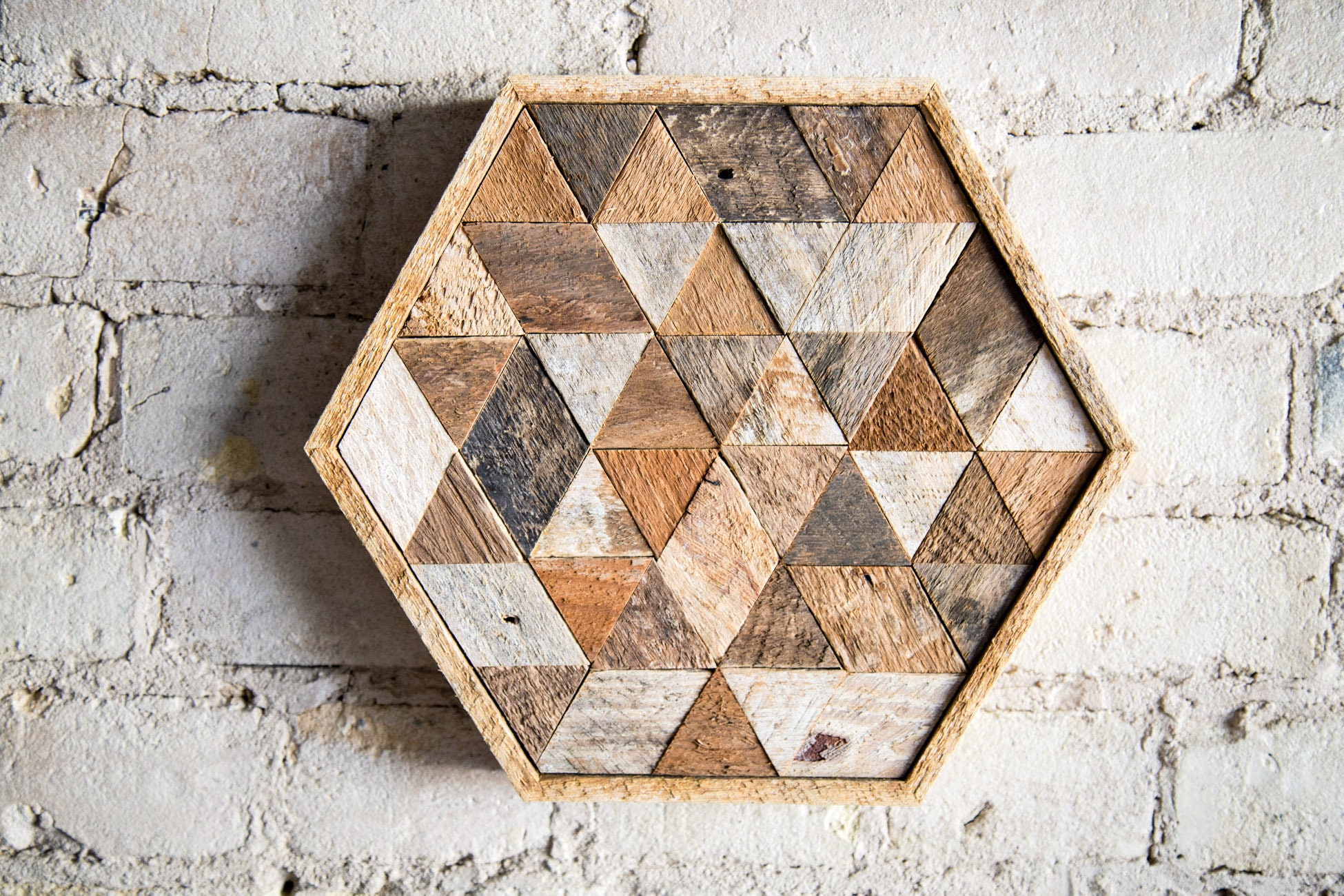 Wood Wall Art, Reclaimed Wood Decor, Plateau de Table, Décor Moderne, Hexagone, Triangle, Géométriqu