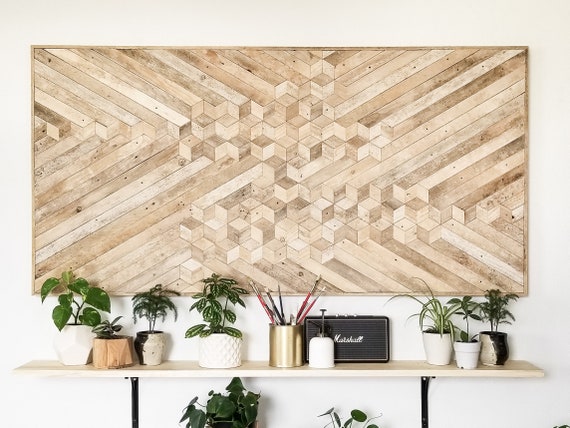 Reclaimed Wood Wall Art | Queen Headboard | Wood Wall Art | Reclaimed Wood | Rustic Geometric Wood Decor | Wood Headboard | Large Wall Art
