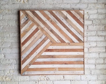 Reclaimed Wood Wall Art, Mixed Banner, Pattern, Geometric, Lath, 30 x 30 Black Friday Sale