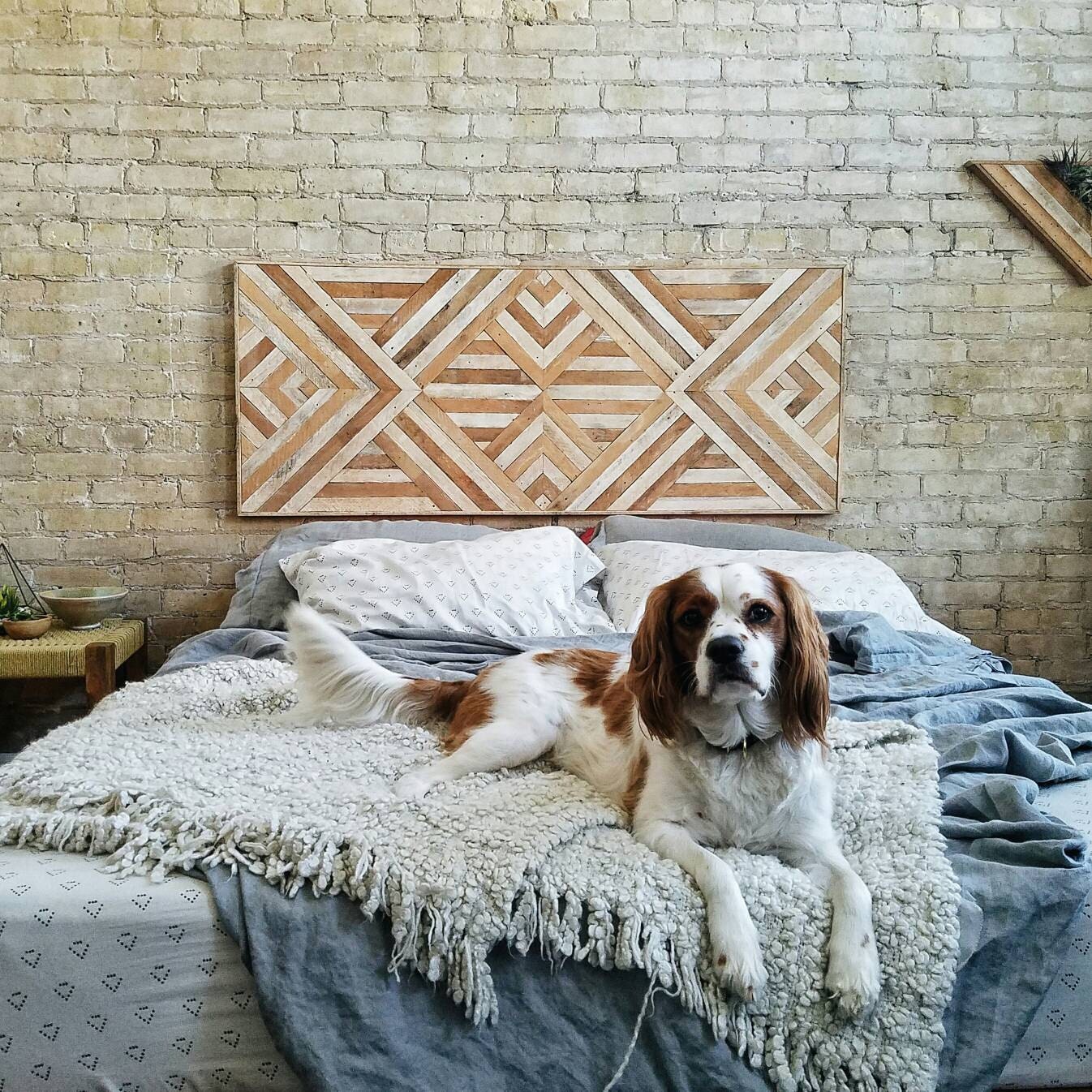 Reclaimed Wood Wall Art, Queen Headboard, Wood Wall Decor, Geometric