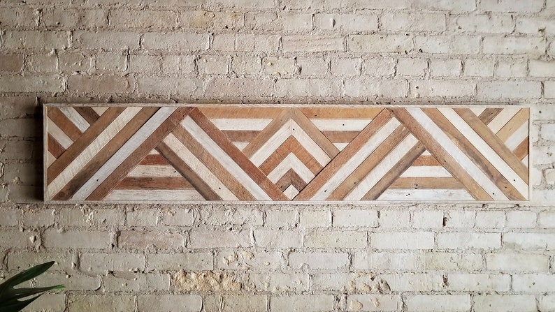 Reclaimed Wood Wall Art, Queen Headboard, Wood Wall Decor, Geometric Triangle Pattern, 60 x 12 Black Friday Sale zdjęcie 3