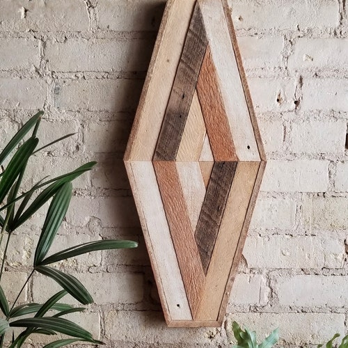 Reclaimed Wood Wall Art | Wood Decor | Reclaimed Wood | Wood Art | Rustic Geometric| shops Wood Decor | Handmade | Diamond | Mid Century Modern