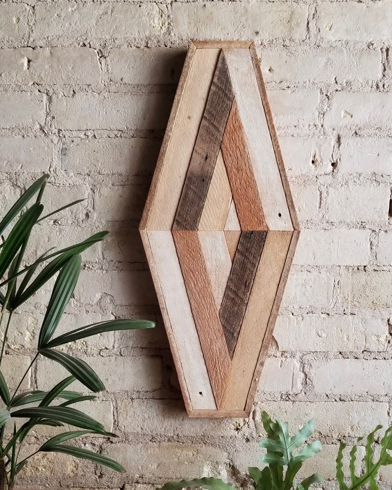 Reclaimed Wood Wall Art Wood Decor Reclaimed Wood Wood Art Rustic Geometric Wood Decor Handmade Diamond Mid Century Modern image 2