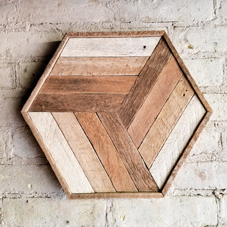 Wood Wall Art Reclaimed Decor Modern Cube Rustic Geometric