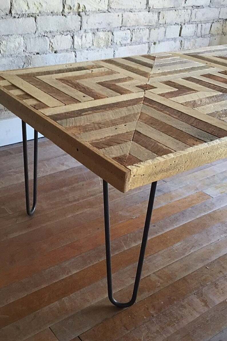 Reclaimed Wood Coffee table Hairpin Legs Lath Geometric Etsy
