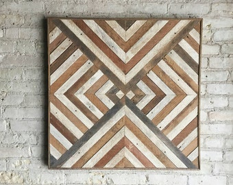 Reclaimed Wood Wall Art, Decor, Lath, Triangle, Diamond, Geometric, 30 x 30 Black Friday Sale