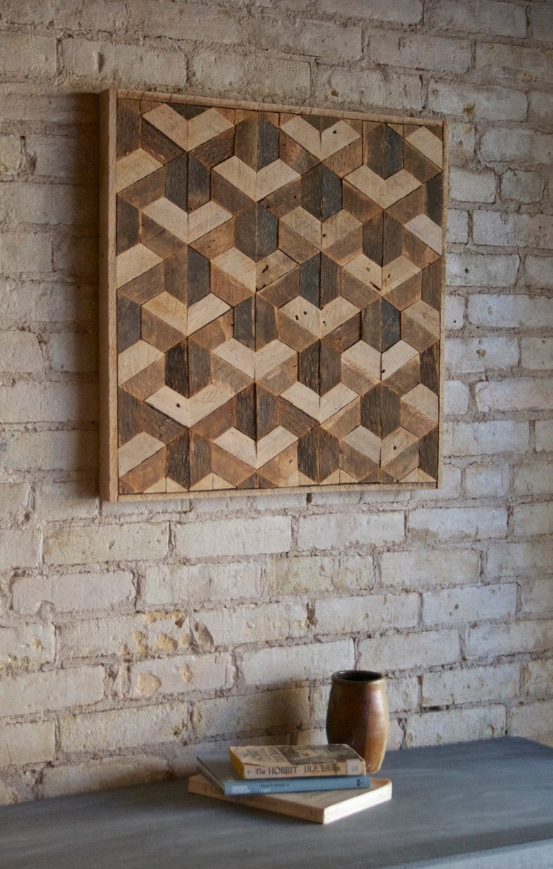 Reclaimed Wood Wall Art Decor Lath Pattern Geometric Etsy