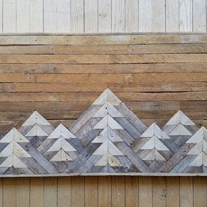 Reclaimed Wood Wall Art, Wall Decor or Twin Headboard, Lath, Geometric, Mountains, Gradient, Tall Black Friday Sale image 3