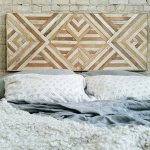 Reclaimed Wood Wall Art, Queen Headboard, Wood Wall Decor, Geometric Pattern 60 x 24 Black Friday Sale image 1