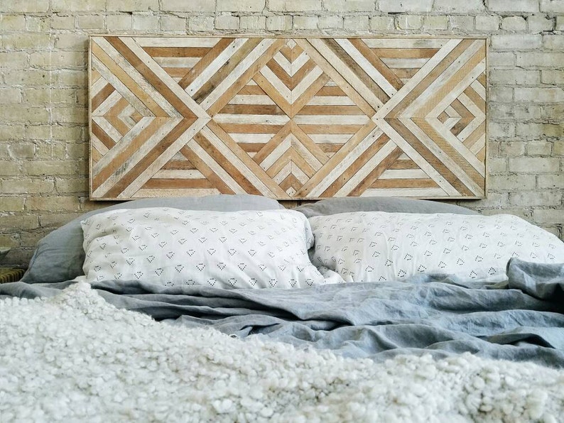 Reclaimed Wood Wall Art, Queen Headboard, Wood Wall Decor, Geometric Pattern 60 x 24 Black Friday Sale image 1