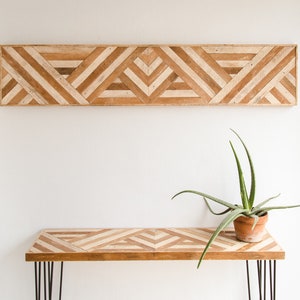 Reclaimed Wood Wall Art, Queen Headboard, Wood Wall Decor, Geometric Triangle Pattern, 60 x 12 Black Friday Sale zdjęcie 5